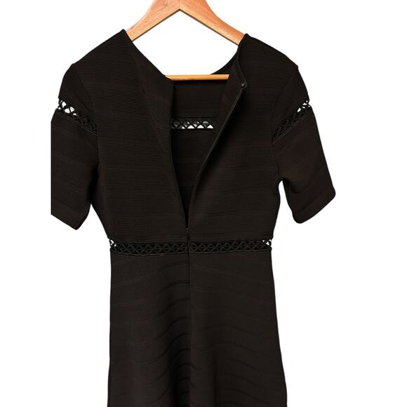 Topshop Dress Women’s 8 Black Openwork A-Line Short Sleeve Zipper Mini Dress - Picture 9 of 10